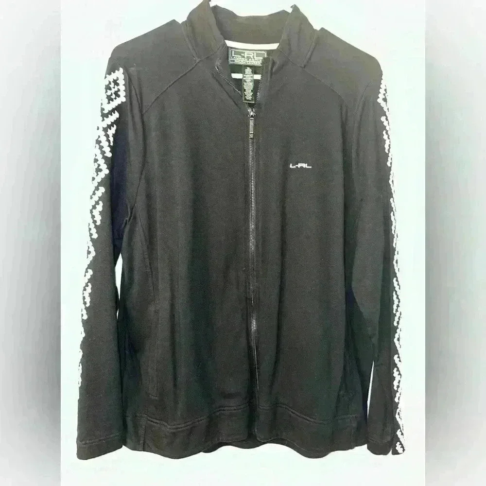 Lauren Ralph Lauren Active Jacket Womens 1XL Full Zip Emboidered Western Black